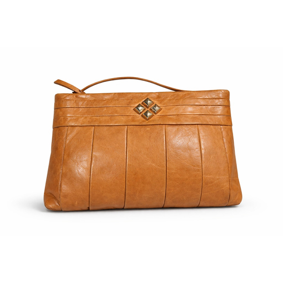 Gianni Bini Handbags - Vintage Y2K Gianni Bini Cognac Tan Leather Clutch Shoulder Bag Stud Detail Purse
